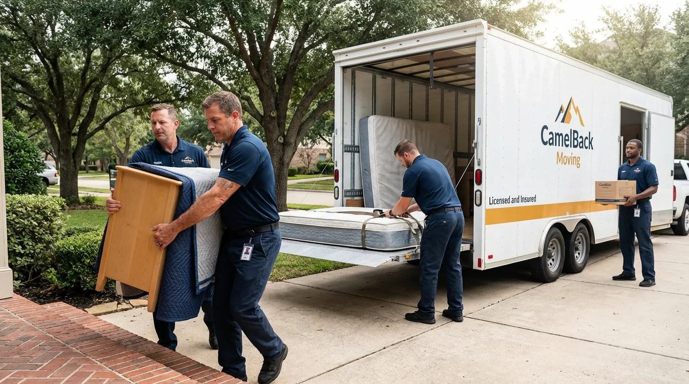 Crew loading residential truck for cross-state move from Lebanon, IN