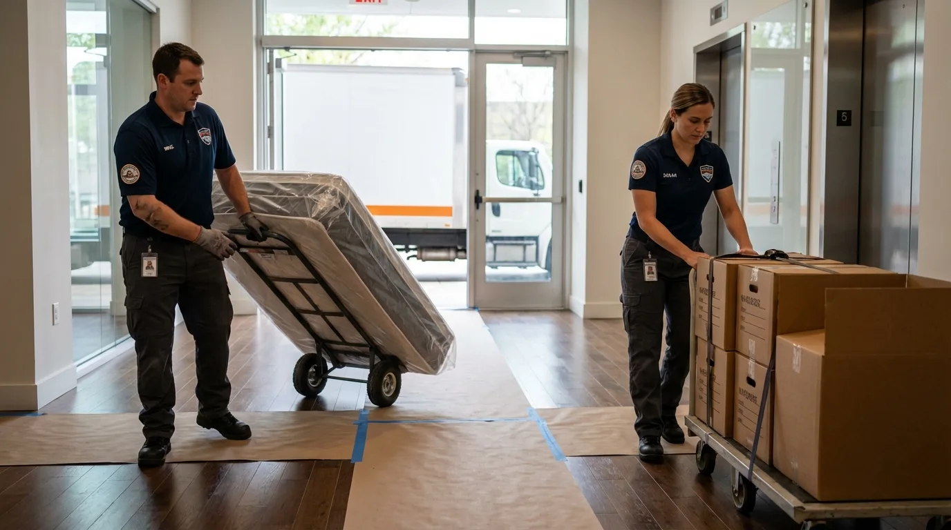 Professional apartment movers loading elevator in Lebanon, IN
