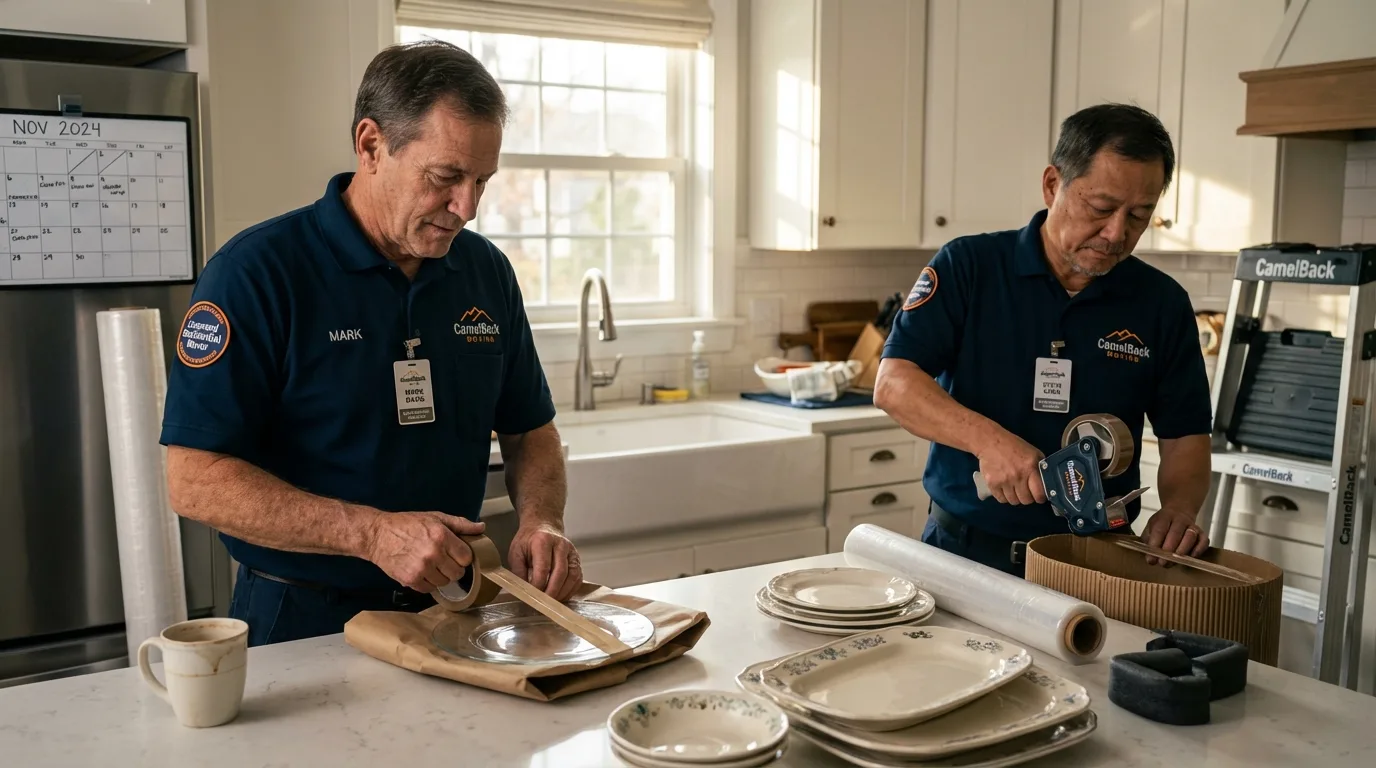 Professional crew packing kitchen dishware in Lebanon, IN